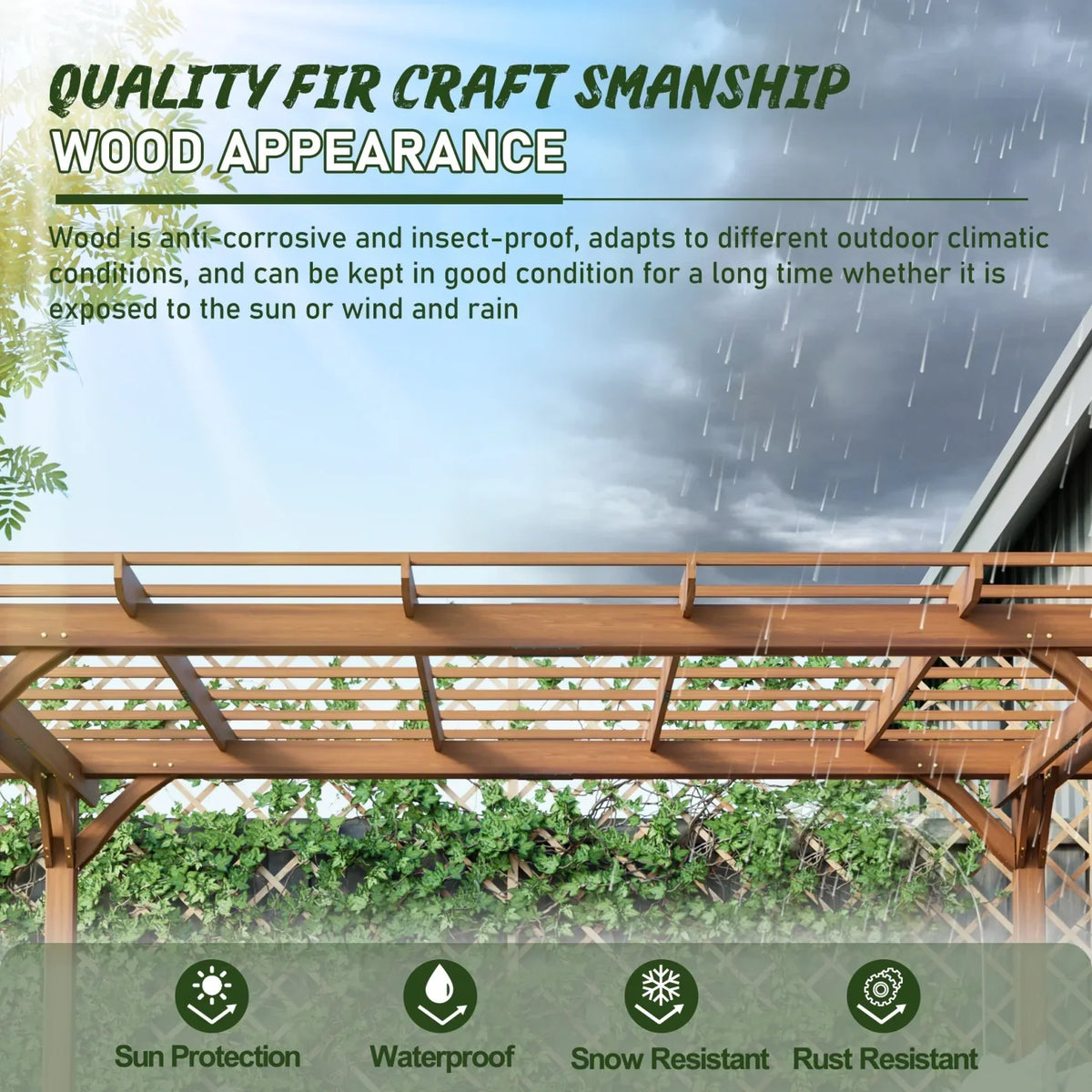 2026 New12 x 10 FT Outdoor Pergola, Wooden Pergola Gazebo with Climbing Plant Support and Waterproof, for Patio Porch Garden Backyard, Brown