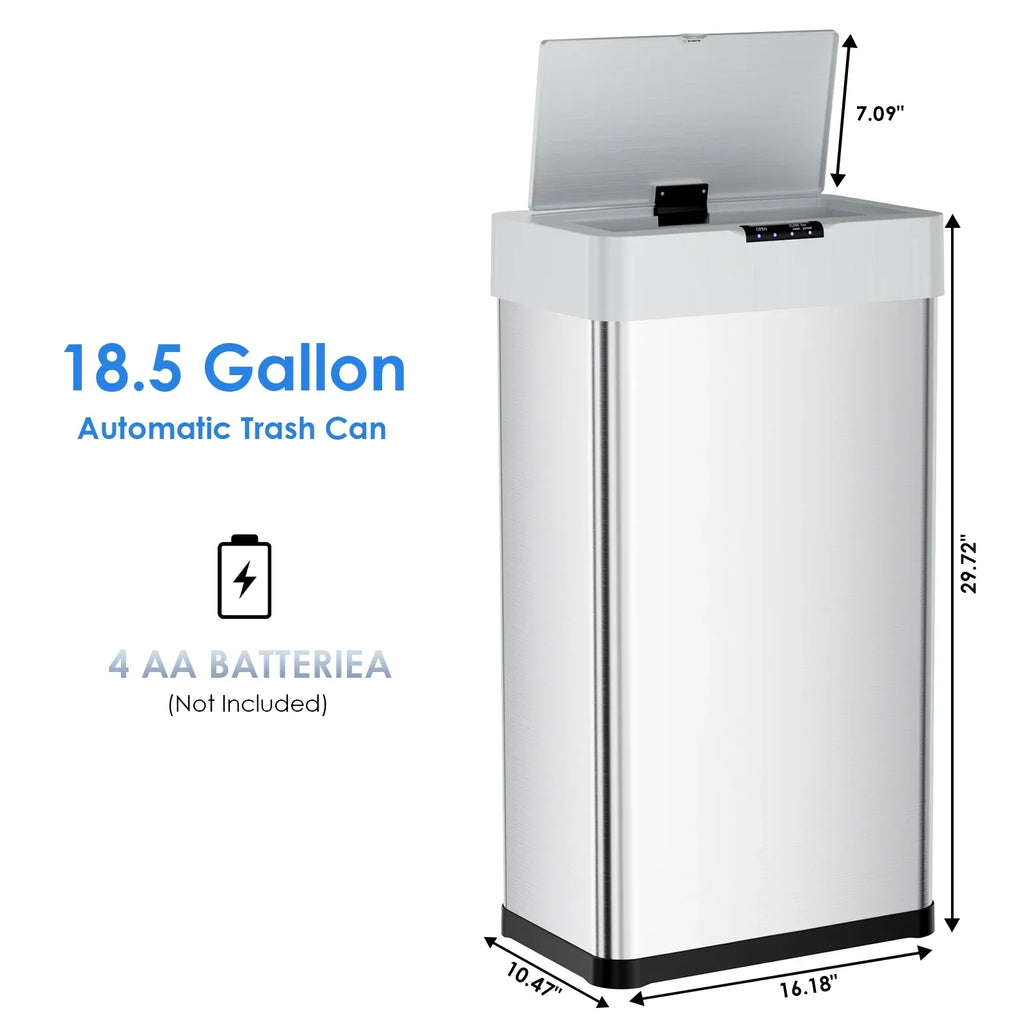 2026 NewLAZY BUDDY 60 Liter / 16 Gallon Stainless Steel Motion Sensor Trash Can for Kitchen, Bathroom, Rectangular