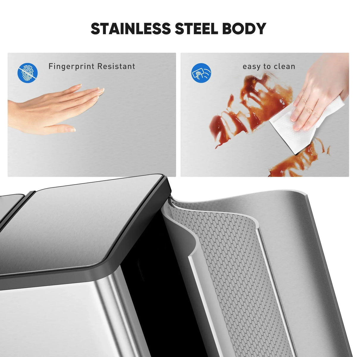 2026 NewEDX 2 x 8.3 Gallon Dual Garbage Recycle Trash Can with Lid, Inner Buckets for Kitchen, Stainless Steel, Sliver