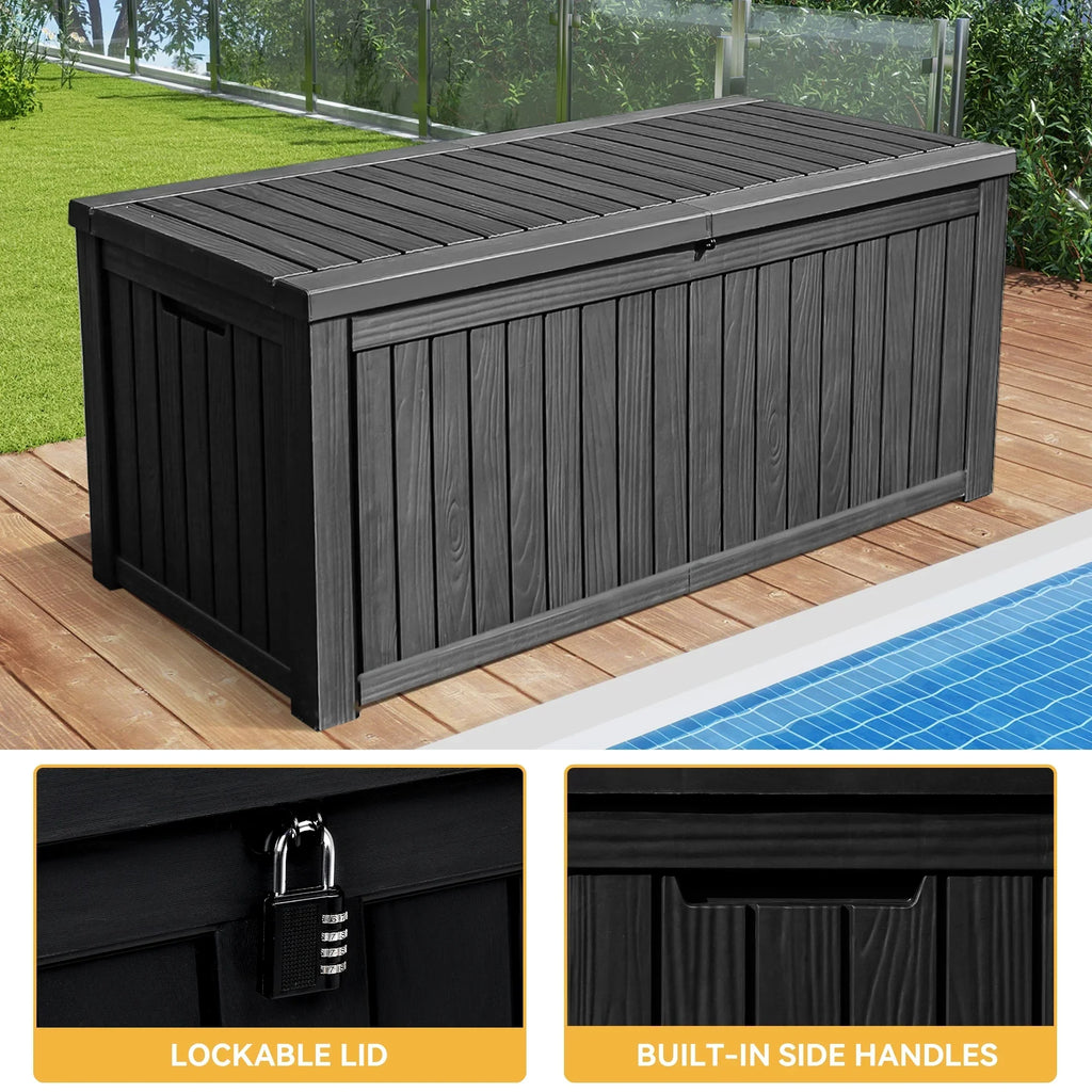 2026 NewUforic 150 Gallon Outdoor Storage Deck Box, Large Outdoor Storage Organized w/Divider,for Patio Furniture,Garden Tools, Black