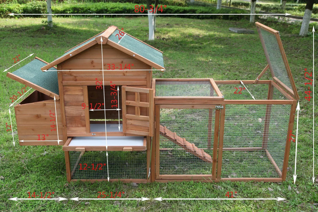 2026 NewOutdoor Medium 80'' Wooden Chicken Coop Nest Box Hen House Poultry Cage Pet Hutch Garden
