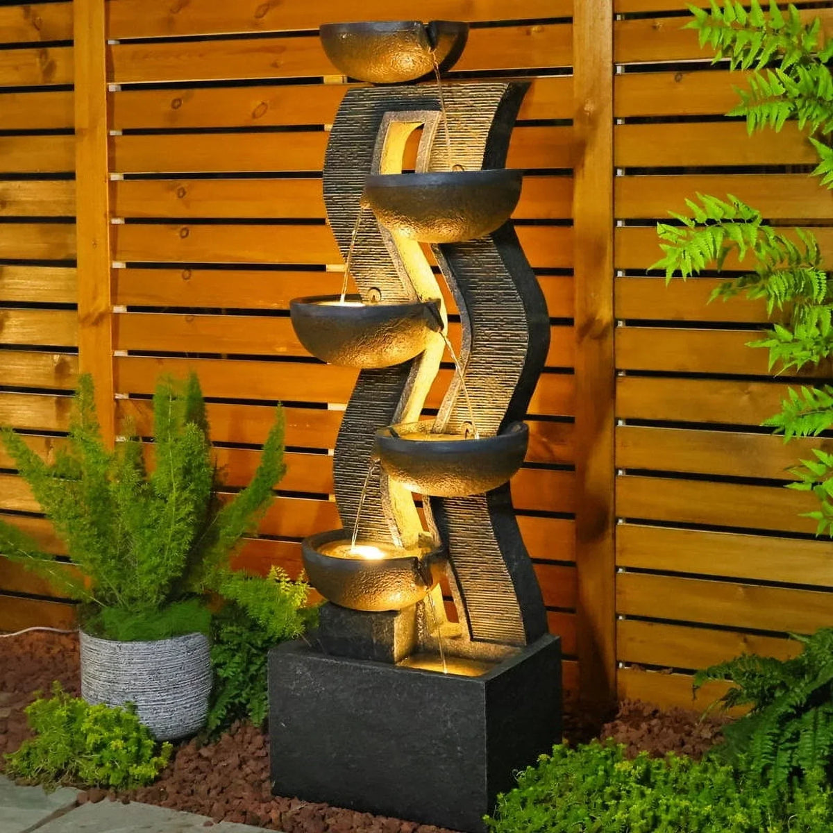 2026 New6-Tiered Garden Water Fountains Large Outdoor Fountains and Waterfalls with Light for Patio Yard Porch Pool Decor