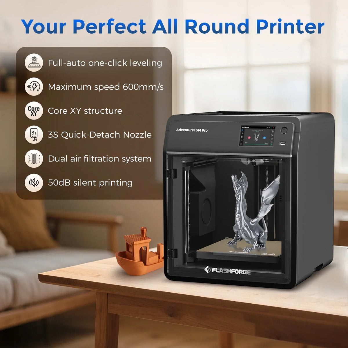 2026 NewFlashforge 3D Printer Adventurer 5M, 3D Printers for Beginners Home DIY, High Speed Print Size 8.7 x 8.7 x 8.7in, Black