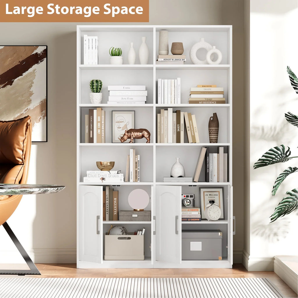 2026 NewHomfa 73" Tall Bookcases with Doors, 8 Cubes 6-Tier Double Row Bookshelf, White Bookcase for Living Room Home Office