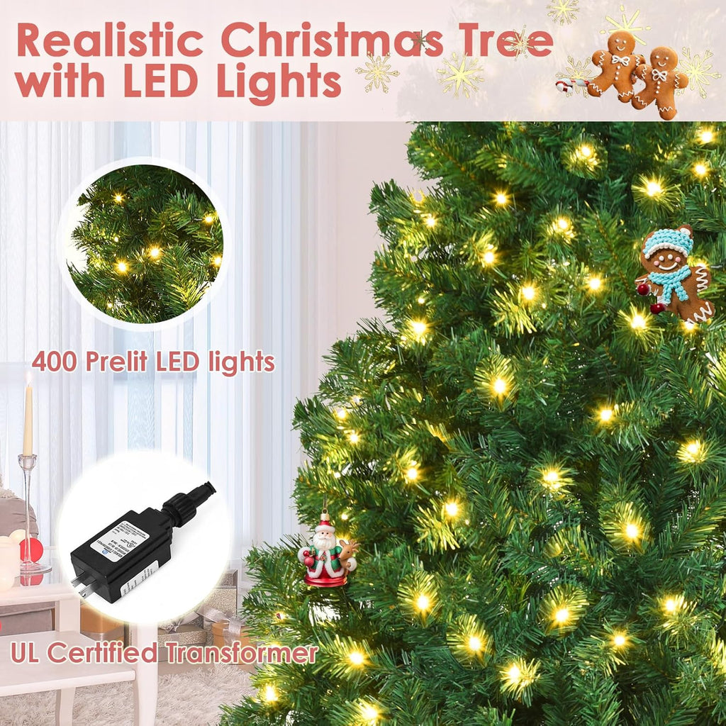 2026 NewVebreda 6FT Pre-Lit Artificial Christmas Tree with 300 Warm White LED Lights, Hinged Branch Design, Eco-Friendly PVC Needles & Foldable Metal Stand for Home, Office & Holiday D"cor