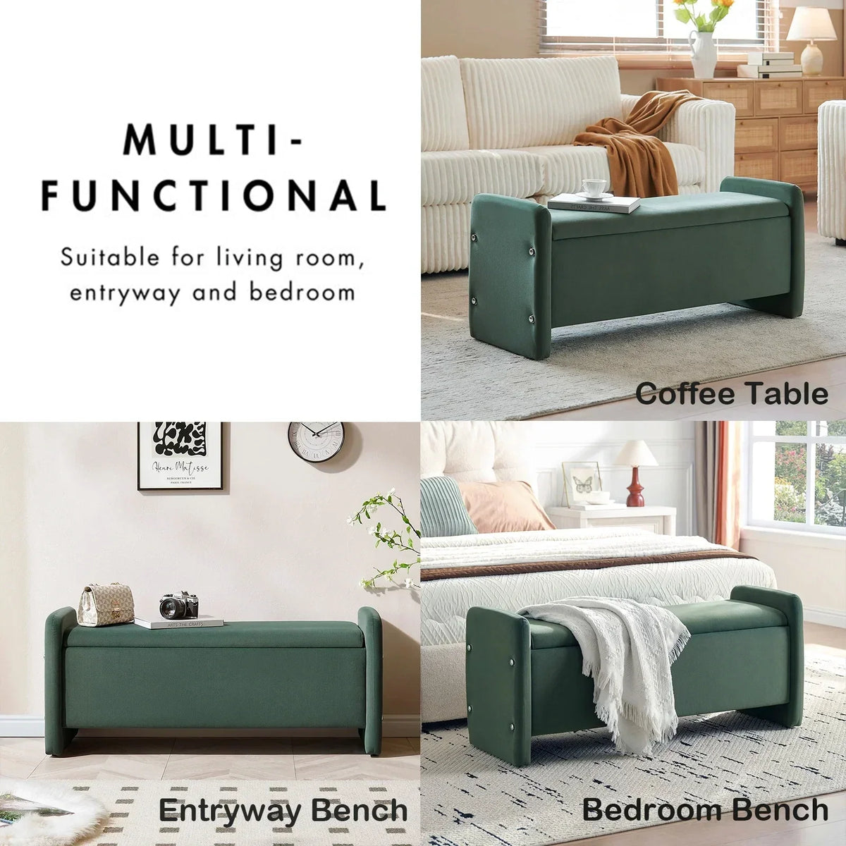 2026 NewPinmoco 44" Storage Ottoman Bench, Upholstered Entryway Bench with Storage End of Bed Bench for Bedroom& Living Room, Corduroy Gray