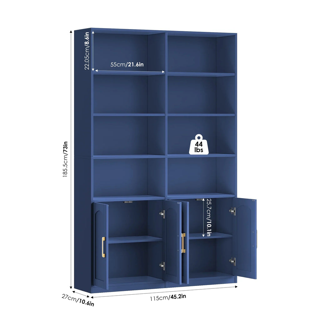 2026 NewHomfa 73" Tall Bookcases with Doors, 8 Cubes 6-Tier Double Row Bookshelf, White Bookcase for Living Room Home Office