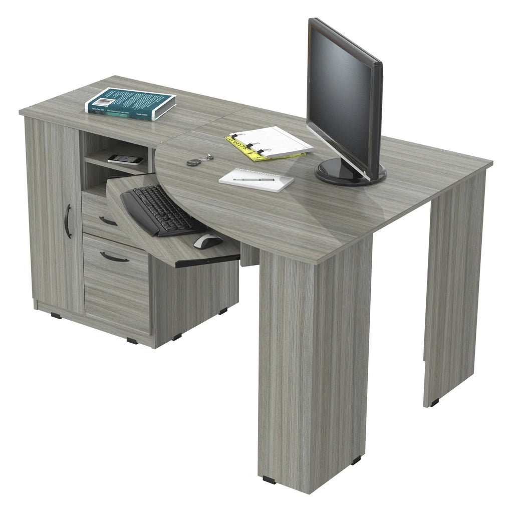 2026 NewInval Modern Corner Desk with 2 Drawers and Cabinet, Washed Oak