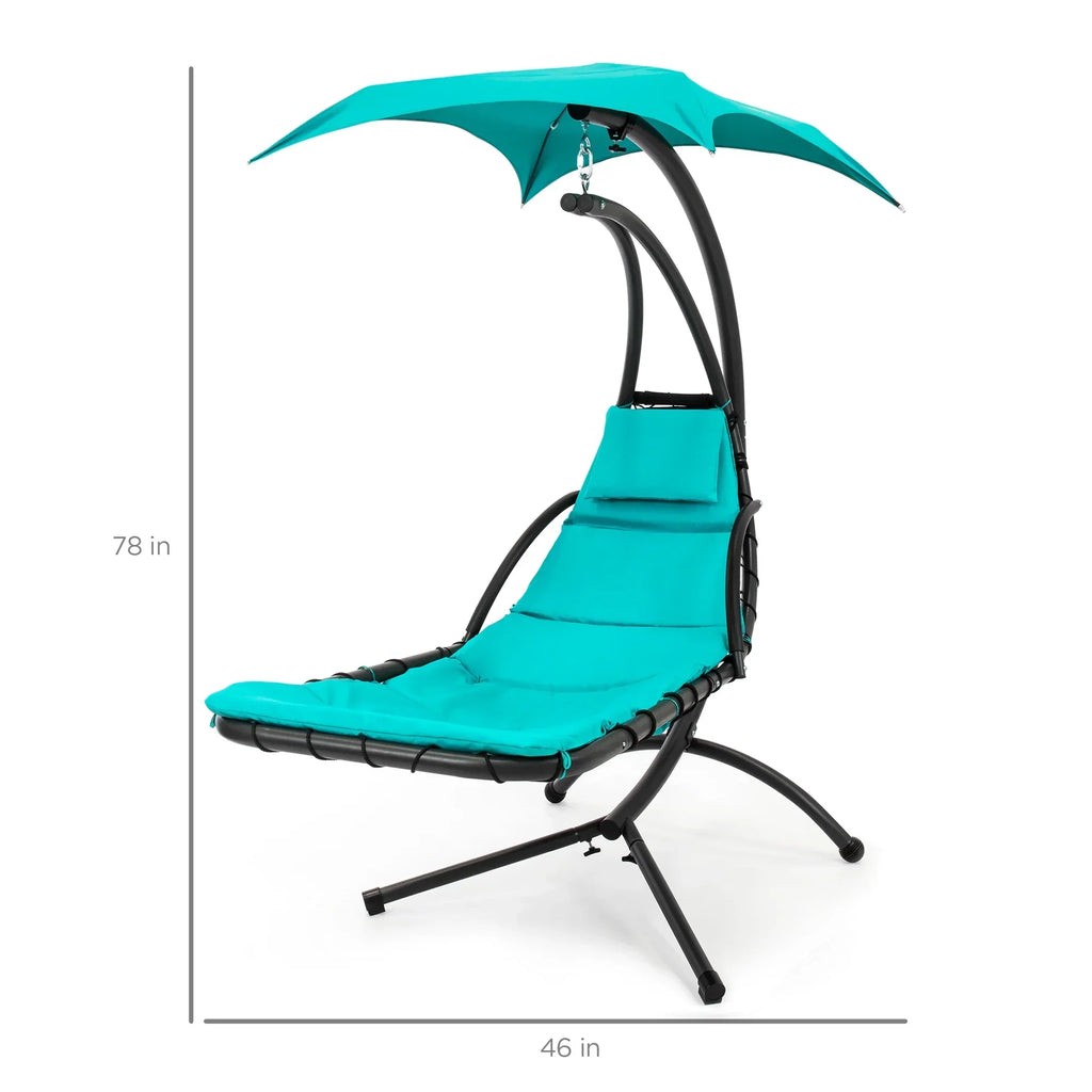 2026 NewBest Choice Products Hanging Curved Chaise Lounge Chair Swing for Backyard, Patio w/ Pillow, Shade, Stand - Teal