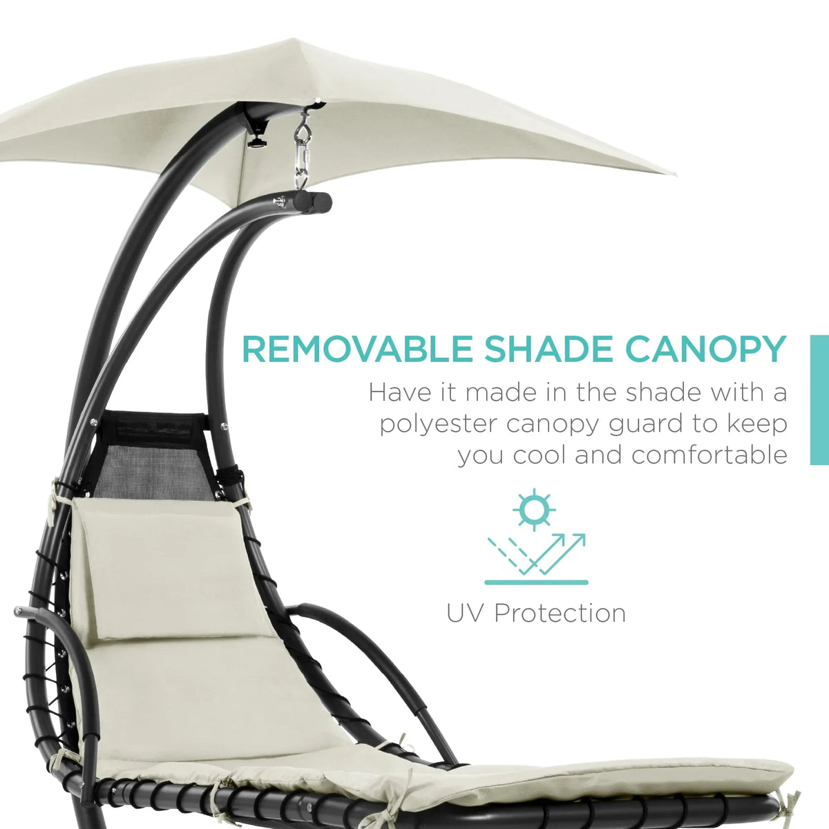 2026 NewBest Choice Products Hanging Curved Chaise Lounge Chair Swing for Backyard, Patio w/ Pillow, Shade, Stand - Teal