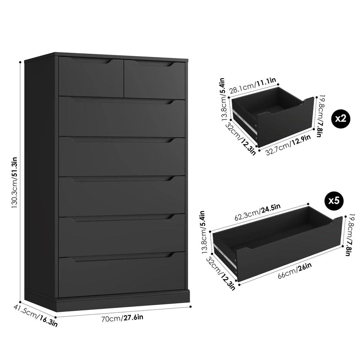 2026 NewHomfa 7 Drawer White Dresser, 51.3"H Wood Storage Cabinet with Upgraded Stable Base, Vertical Chest for Bedroom Living Room