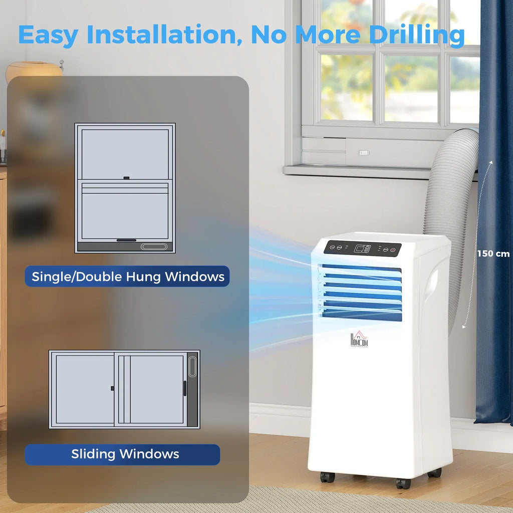 2026 NewHOMCOM 8000 BTU Mobile Portable Air Conditioner with Cooling, Dehumidifier, and Ventilating with Remote Control, 2 Speed Fans, 24-Hour Timer for Bedroom, Living Room, Home Office, White