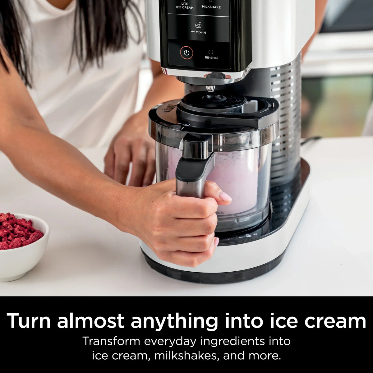 2026 NewNinja CREAMi Ice Cream Maker, for Gelato, Mix-ins, Milkshakes, Sorbet, Smoothie Bowls & More, 5 One-Touch Programs, with (2) 16 oz Pint Containers & Lids, Perfect for Kids, White, NC300WH