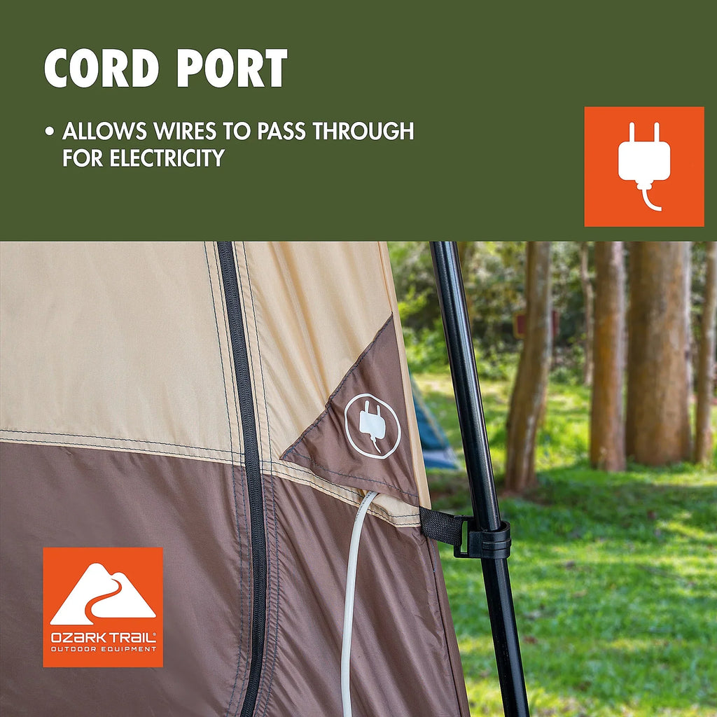 2026 NewOzark Trail 2-Room Shower & Utility Tent Combo Includes 5-Gallon Water Container, Easy Setup, Maximum Occupancy Is 2. Khaki Colour.