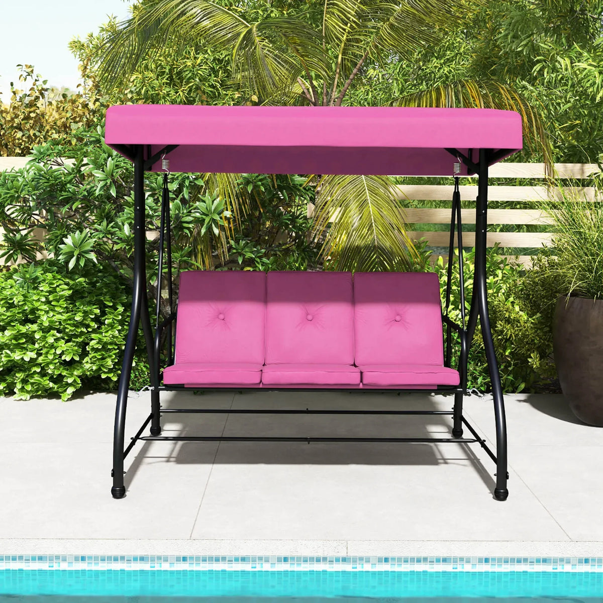 2026 NewCostway 3-Seat Outdoor Converting Patio Swing Glider Adjustable Canopy Porch Swing Black