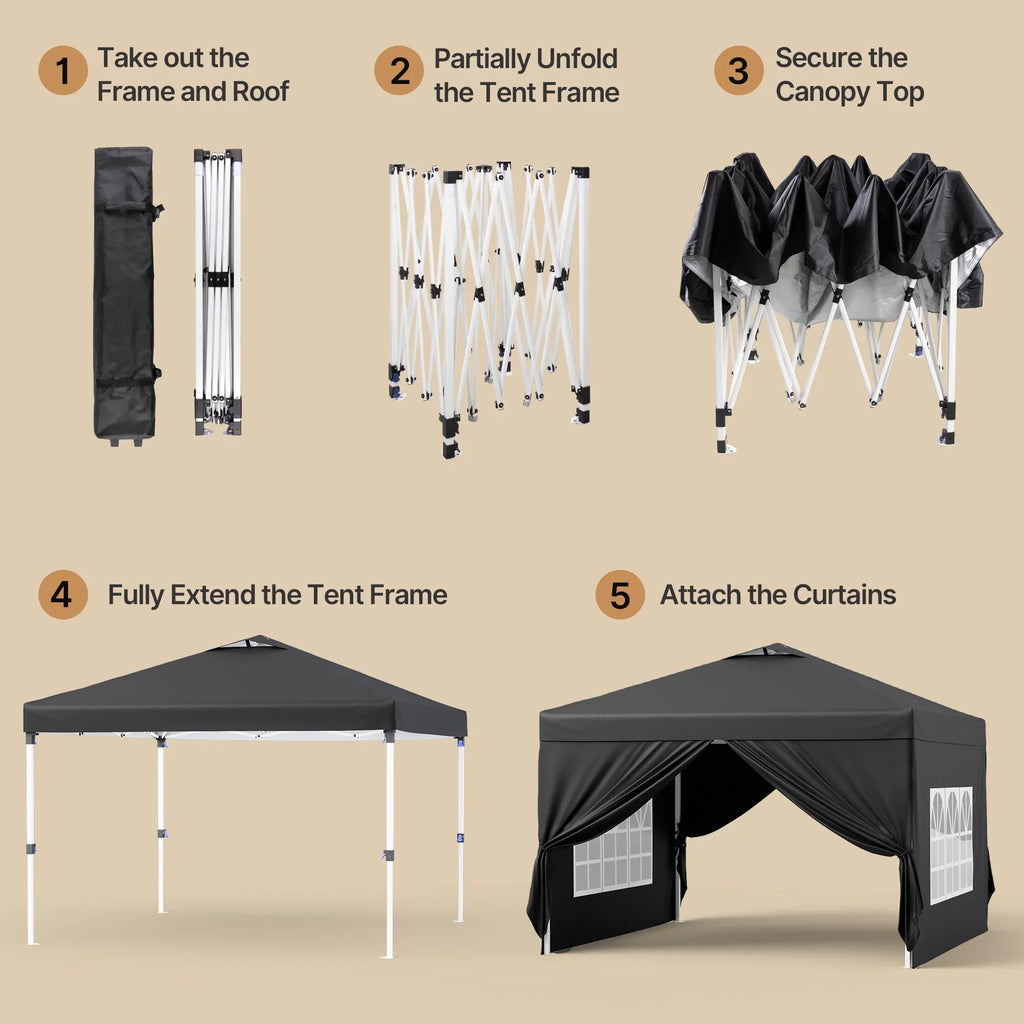 2026 New10'x10' Pop-up Canopy Tent with 4 Removable Sidewalls �?Lofka Portable Outdoor Canopy with 4 Sandbags, 8 Stakes & Ropes �?Perfect for Beach, Party, Patio & Yard Events, Black