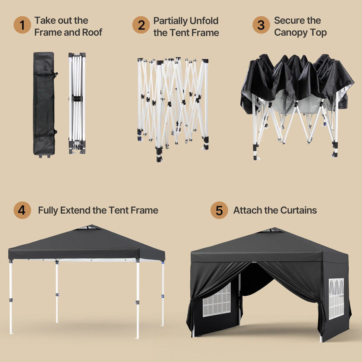 2026 New10'x10' Pop-up Canopy Tent with 4 Removable Sidewalls �?Lofka Portable Outdoor Canopy with 4 Sandbags, 8 Stakes & Ropes �?Perfect for Beach, Party, Patio & Yard Events, Black