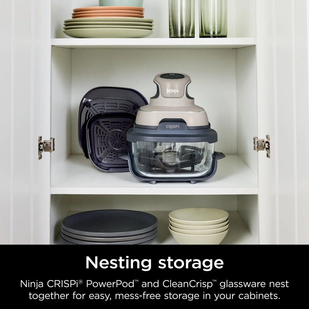 2026 NewNinja Crispi 4-in-1 Portable Glass Air Fryer Cooking System, 4-Qt & 6-Cup Containers, Cyberspace