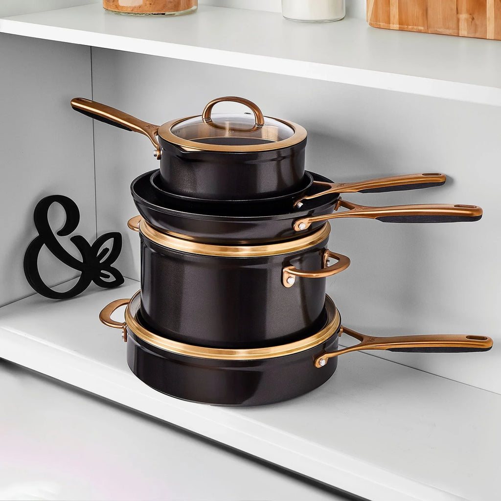 2026 NewThyme & Table Supreme 12-Piece Non-Stick Cookware Set, Pots and Pans Set- Bronze