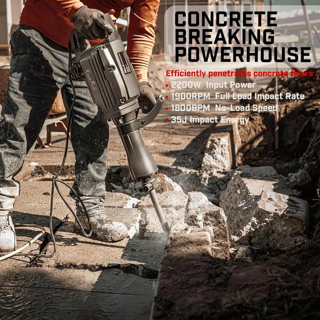 2026 NewXtremepowerUS Demolition Jack Hammer Heavy Duty, 3600W Electric Jackhammer 1900BPM Power Drill Concrete Breaker Bar Point & Chisel Bits Chisel Set