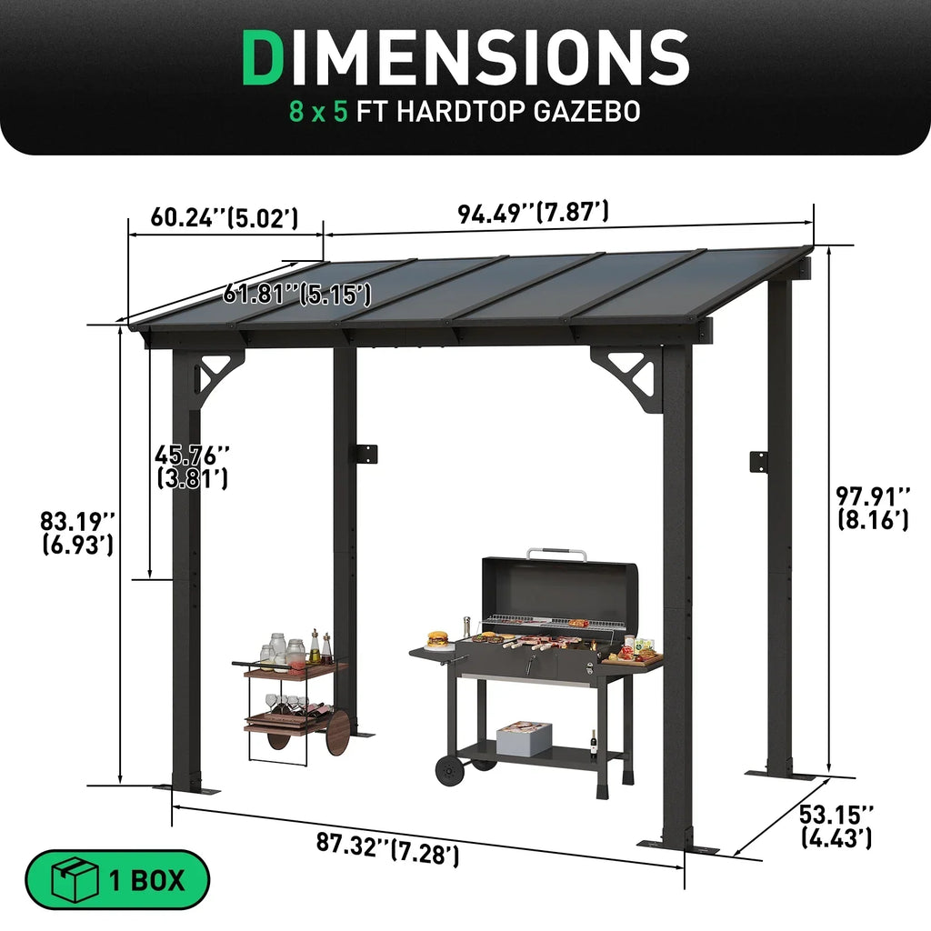 2026 NewAoxun 8' x 5' Gazebo for Patio, Gazebo Pergola with Sloped Roof, Grill Gazebo Large Wall-Mounted Heavy Duty Awnings, for Backyard, Deck, Patio