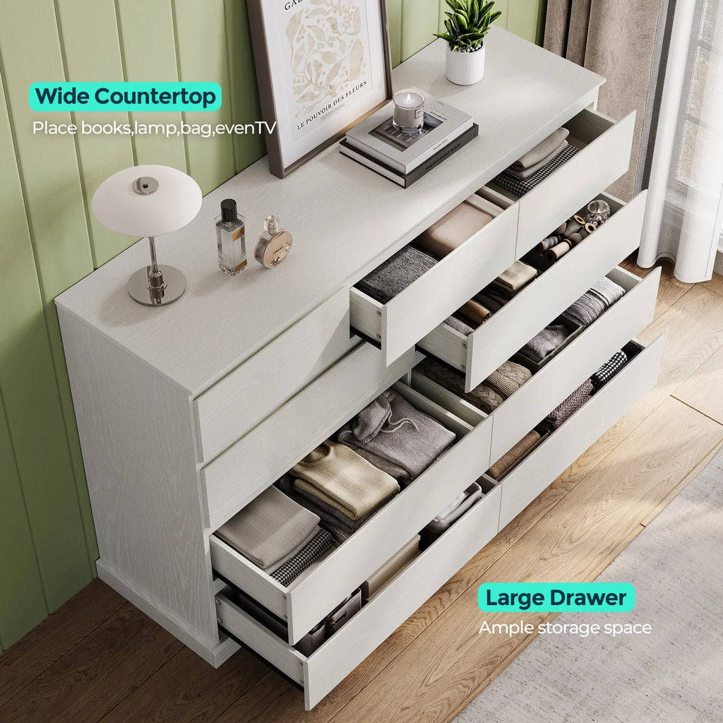 2026 NewLinsy Home Modern Wood Dressers for Bedroom, Wide Chest of 9 Drawers, White