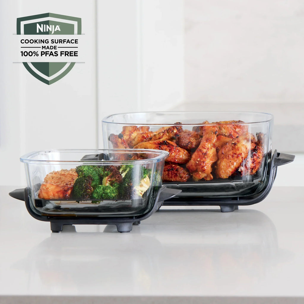 2026 NewNinja Crispi 4-in-1 Portable Glass Air Fryer Cooking System, 4-Qt & 6-Cup Containers, Cyberspace