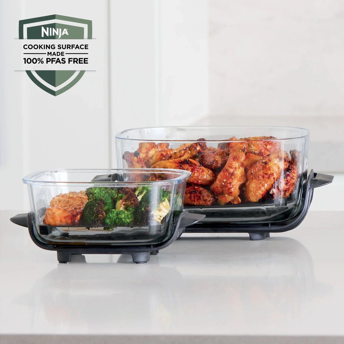 2026 NewNinja Crispi 4-in-1 Portable Glass Air Fryer Cooking System, 4-Qt & 6-Cup Containers, Cyberspace