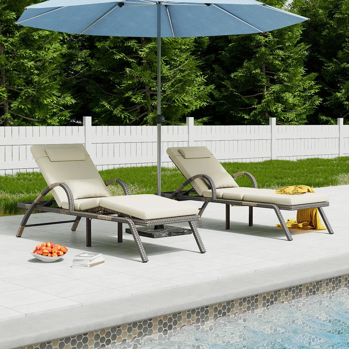 2026 NewMEISSALIVVE 4-Piece Outdoor Lounge Chairs, Pool Chairs with Adjustable 5 Position Backrest, PE Rattan Chaise for Backyard Porch Deck (Gray)