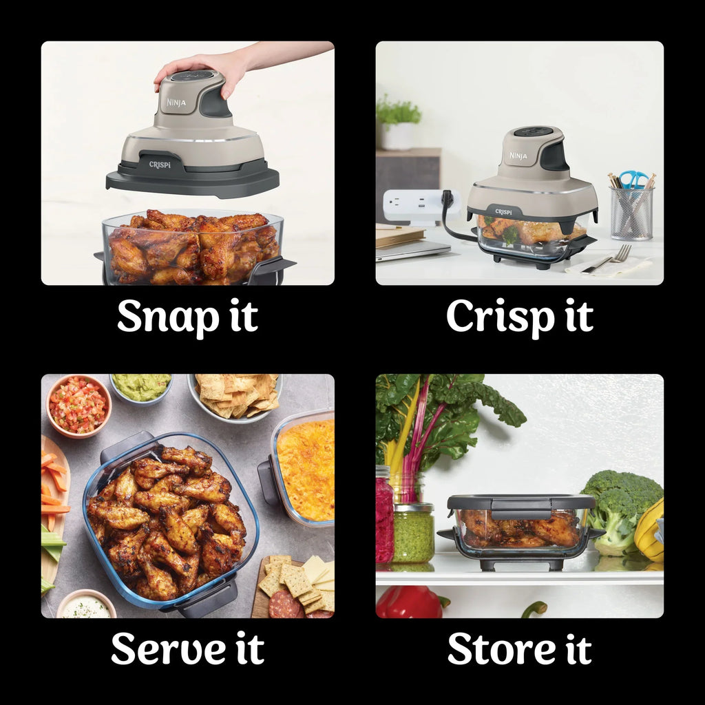 2026 NewNinja Crispi 4-in-1 Portable Glass Air Fryer Cooking System, 4-Qt & 6-Cup Containers, Cyberspace