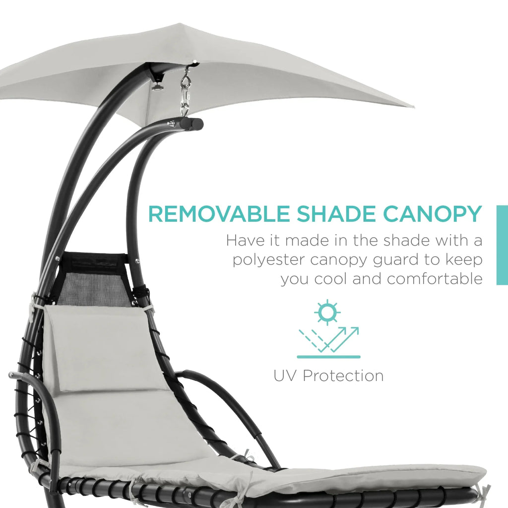 2026 NewBest Choice Products Hanging Curved Chaise Lounge Chair Swing for Backyard, Patio w/ Pillow, Shade, Stand - Teal