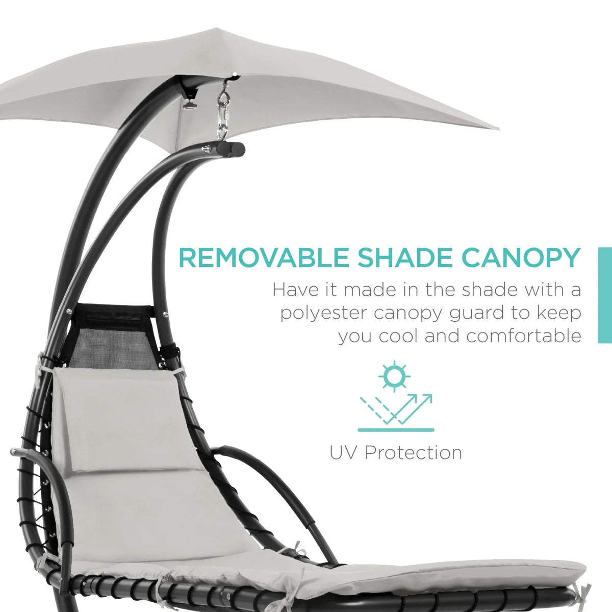 2026 NewBest Choice Products Hanging Curved Chaise Lounge Chair Swing for Backyard, Patio w/ Pillow, Shade, Stand - Teal