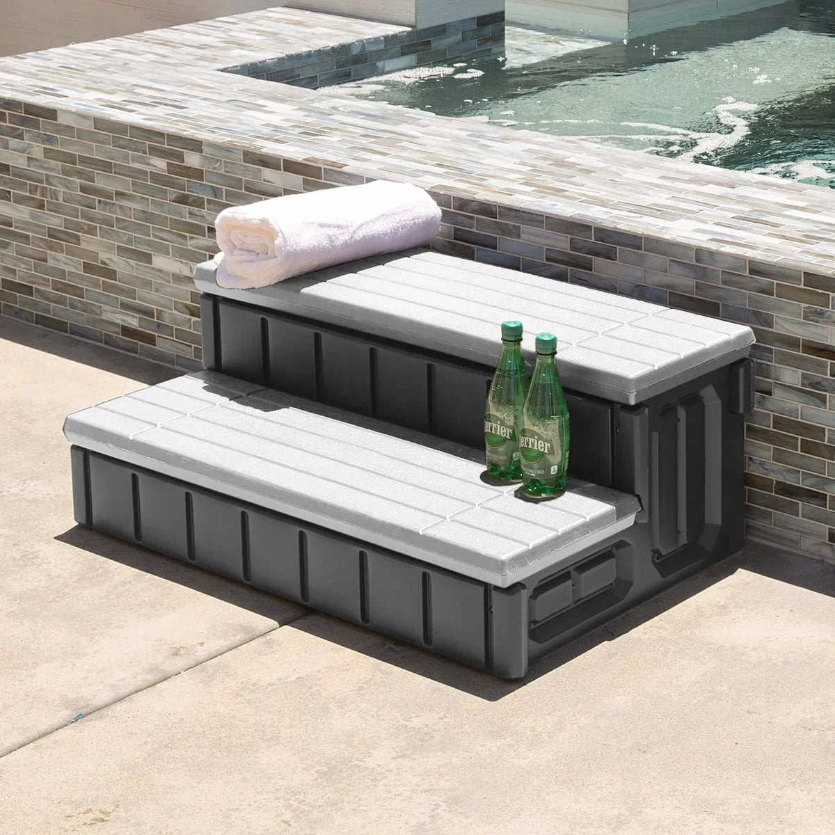 2026 NewXtremepowerUS Hot Tub Steps With Storage, Spa Step, 36" Length, Camper/Deck Steps, Anti-Slip Brown