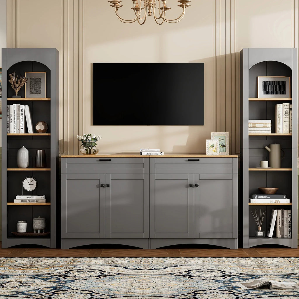2026 New72"h Pantry Pair, 2, Adjustable Shelves,, Black Finish 2 Bookcase, Cabinet With Vintage Style