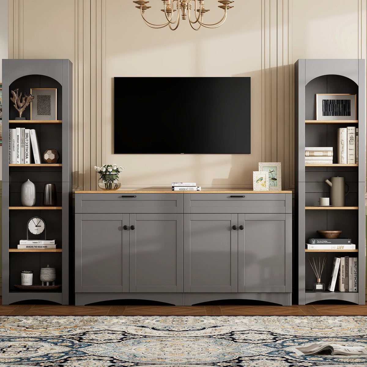 2026 New72"h Pantry Pair, 2, Adjustable Shelves,, Black Finish 2 Bookcase, Cabinet With Vintage Style