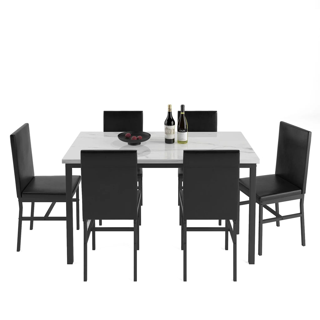 2026 NewDining Table with 6 High-back Upholstered Chairs, Modern Dinette Set, Dining Table and Chairs Set for 6 Persons, Small Home Kitchen Dining Table Set, Ideal for Apartment Breakfast Nook Bar, B1470