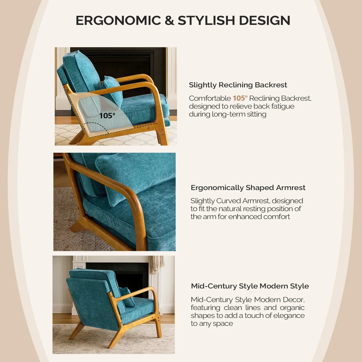 2026 NewKtaxon Accent Chair Corduroy Upholstered Armchair, Reading Club Chair with Pillow and Solid Wood Frame for Living Room Bedroom Furniture Off White