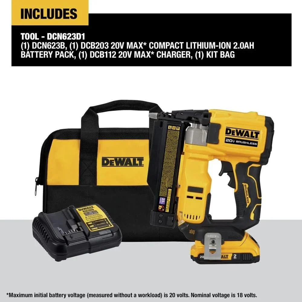 2026 NewDeWalt DCN623D1 20-Volt MAX Atomic Compact Cordless Pin Nailer Kit, Brushless Motor, 23 Gauge, Battery - Quantity 1
