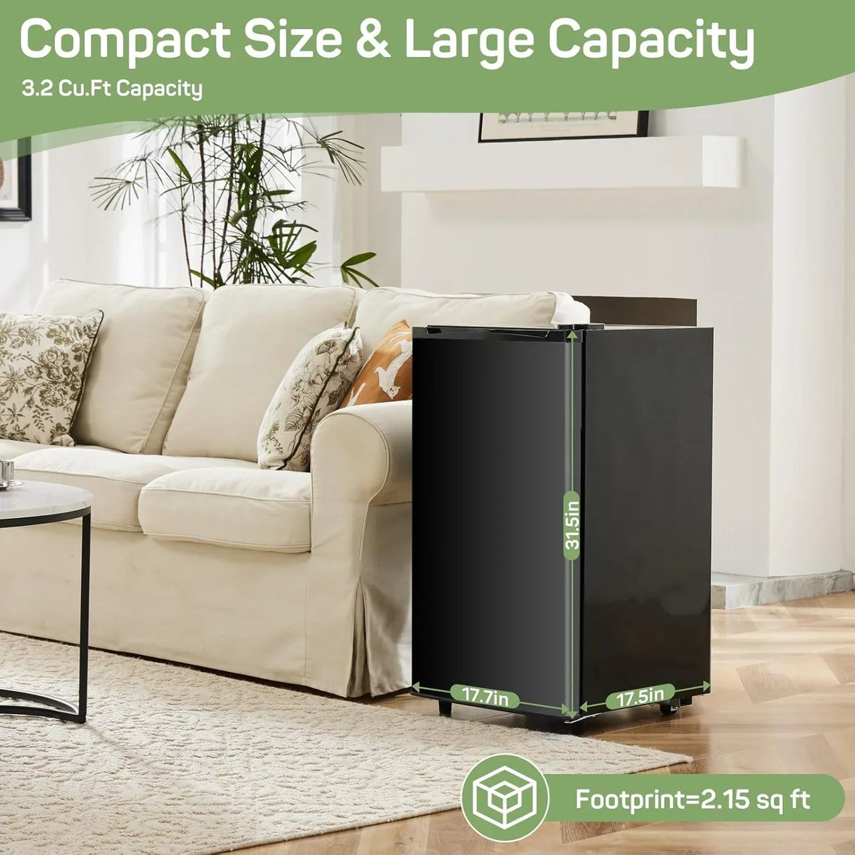 2026 NewMini Fridge for Bedroom 3.2 Cu.Ft Small Refrigerator with Freezer for Dorm Office, Compact Single Door Adjustable Thermostat Low Noise,Black