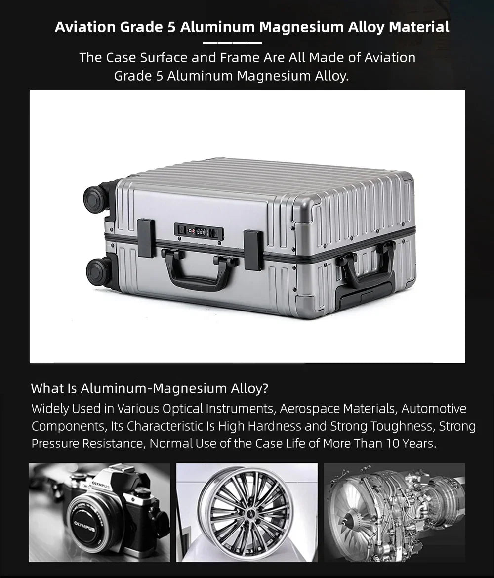 2026 NewAll Aluminum Hardshell Luggage, Airline Approved Zipperless Hardside Carry on Suitcase with Spinner Wheels, Checked Aluminium Luggage Metal Rolling Luggage Case for Travel, Business