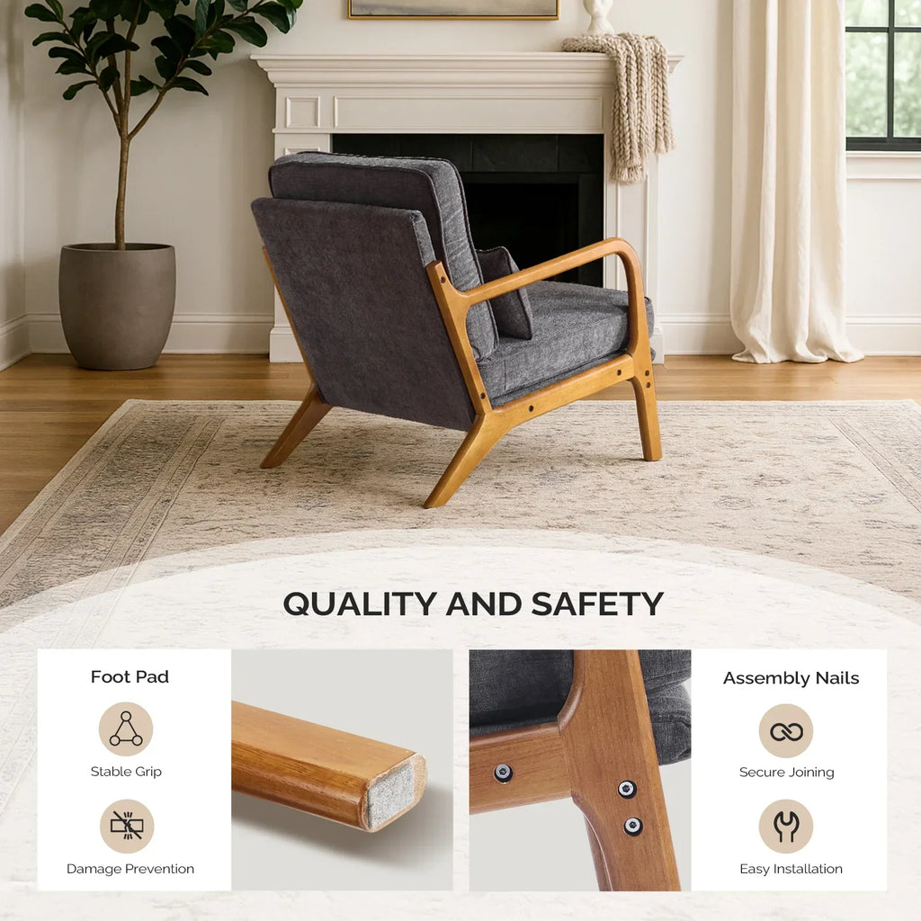 2026 NewKtaxon Accent Chair Corduroy Upholstered Armchair, Reading Club Chair with Pillow and Solid Wood Frame for Living Room Bedroom Furniture Off White