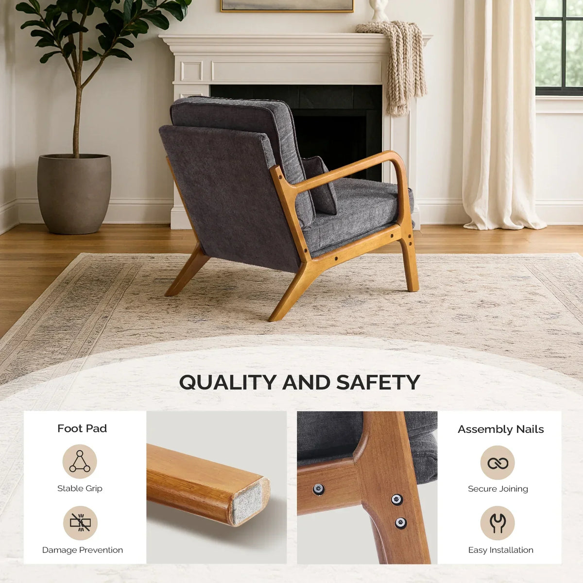 2026 NewKtaxon Accent Chair Corduroy Upholstered Armchair, Reading Club Chair with Pillow and Solid Wood Frame for Living Room Bedroom Furniture Off White