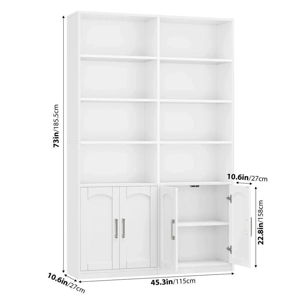 2026 NewHomfa 73" Tall Bookcases with Doors, 8 Cubes 6-Tier Double Row Bookshelf, White Bookcase for Living Room Home Office