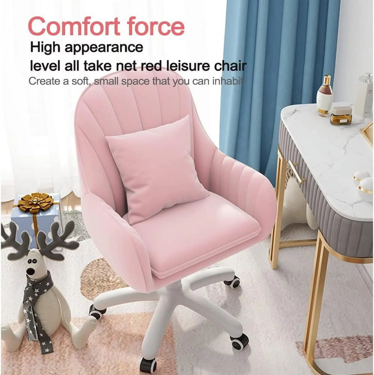 2026 NewHome Office Chair Computer Chair with Mid-Back Upholstered Modern Tufted Computer Task Chair Swivel Height Adjustable Velvet Accent Chair."White"