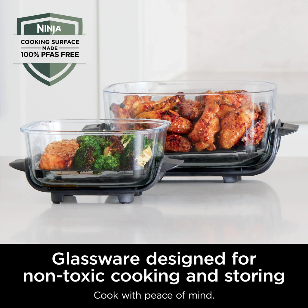 2026 NewNinja Crispi 4-in-1 Portable Glass Air Fryer Cooking System, 4-Qt & 6-Cup Containers, Cyberspace