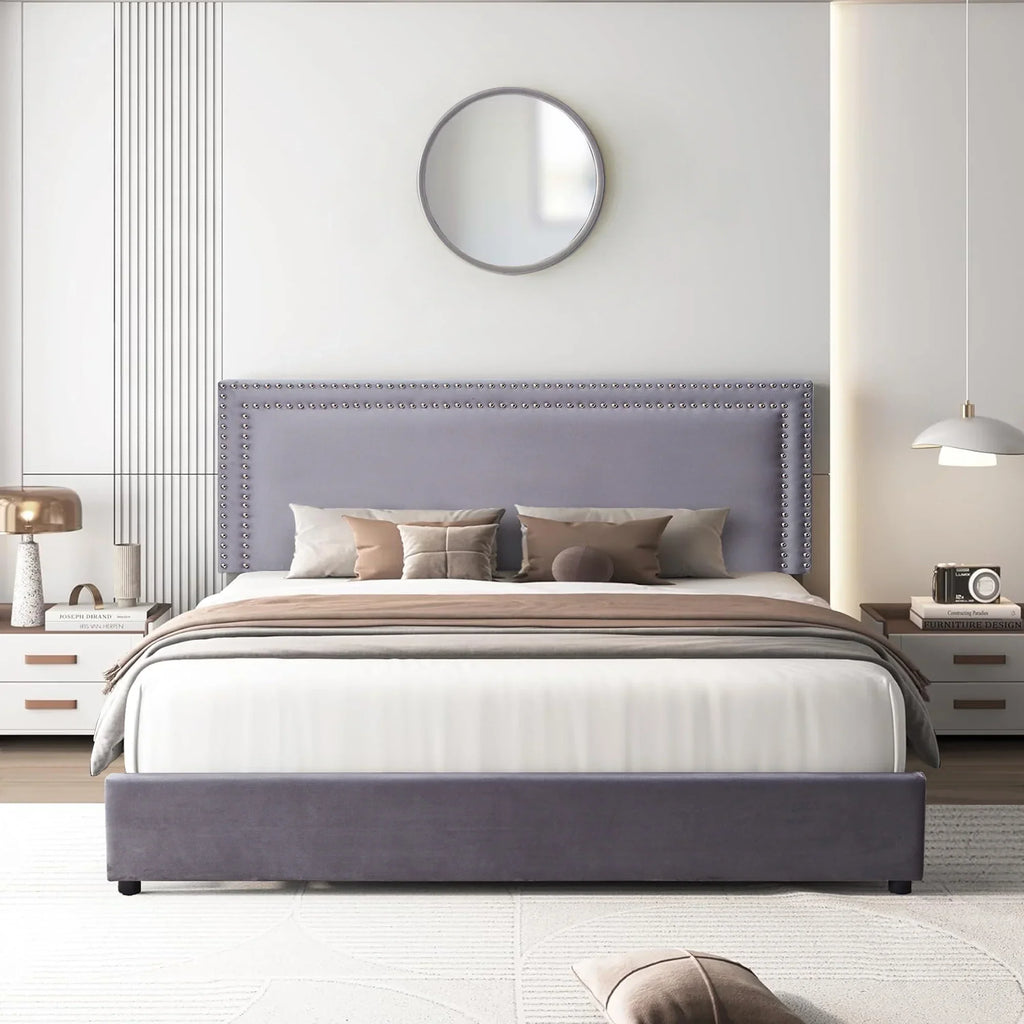 2026 NewVECELO Full Bed Frame with 4 Storage Drawers (Wheeled) and Tufted Upholstered Adjustable Headboard Platform Bed, Beige
