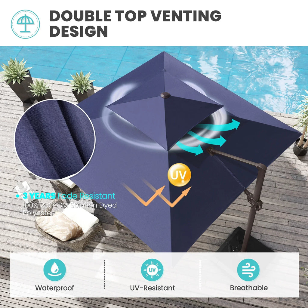 2026 NewPellebant 10 ft. x 10 ft. Square Double Top Patio Cantilever Umbrella, Navy Blue