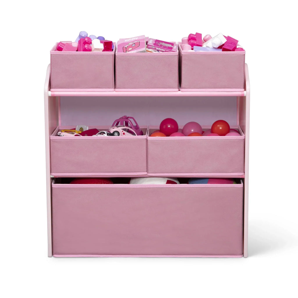 2026 NewDelta Children 4-Piece Toddler Playroom Set �C Includes Play Table, 2 Chairs and 6 Bin Toy Organizer with Reusable Vinyl Cling Stickers, Light Pink/Dark Pink
