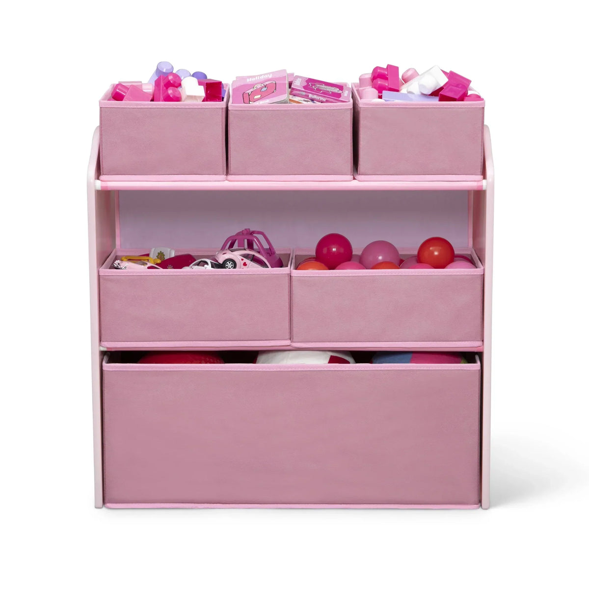 2026 NewDelta Children 4-Piece Toddler Playroom Set �C Includes Play Table, 2 Chairs and 6 Bin Toy Organizer with Reusable Vinyl Cling Stickers, Light Pink/Dark Pink
