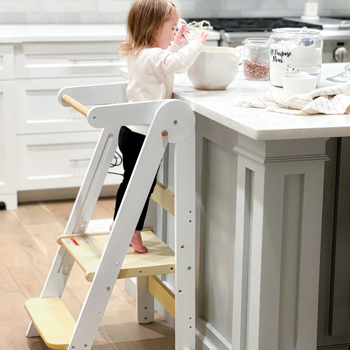 2026 NewHARPPA Foldable Toddler Kitchen Tower, Standing Tower for Kids Age 1.5-6 Years, White